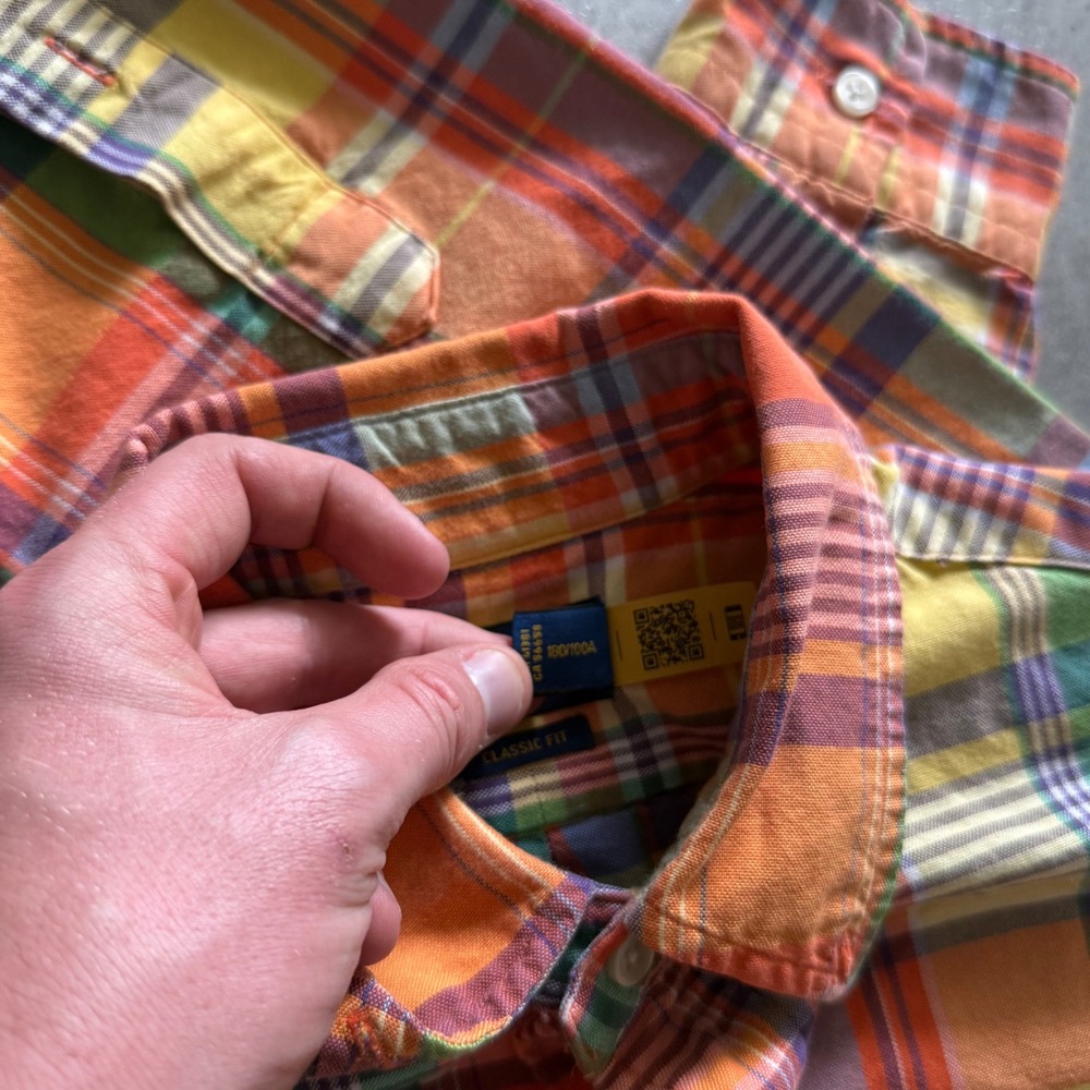Polo Ralph Lauren Button Down Shirt Large Orange Plaid Classic Fit Long Sleeve - Picture 6 of 8